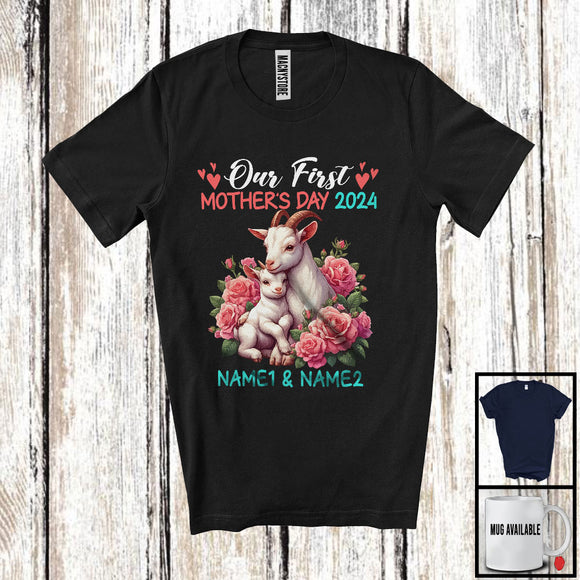 MacnyStore - Personalized Custom Name Our First Mother's Day 2024, Adorable Goat Farmer, Family Group T-Shirt