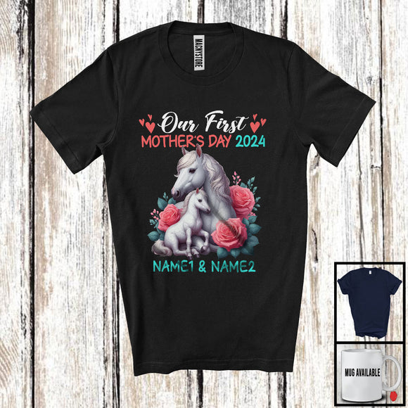 MacnyStore - Personalized Custom Name Our First Mother's Day 2024, Adorable Horse Farmer, Family Group T-Shirt
