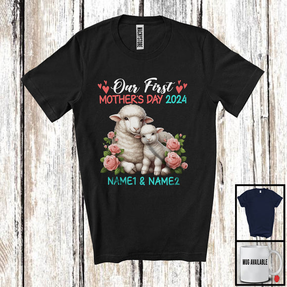 MacnyStore - Personalized Custom Name Our First Mother's Day 2024, Adorable Sheep Farmer, Family Group T-Shirt