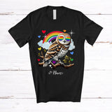MacnyStore - Personalized Custom Name Owl With Rainbow Sunglasses; Awesome LGBTQ Pride Gay Flag Owl T-Shirt
