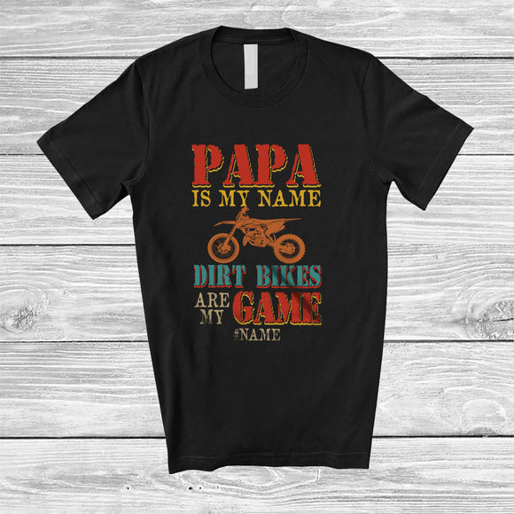 MacnyStore - Personalized Custom Name Papa Is My Name Dirt Bikes Game; Joyful Father's Day Family T-Shirt