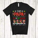 MacnyStore - Personalized Custom Name Papa Loves His Cute Reindeers; Lovely Christmas Lights Snow Family T-Shirt