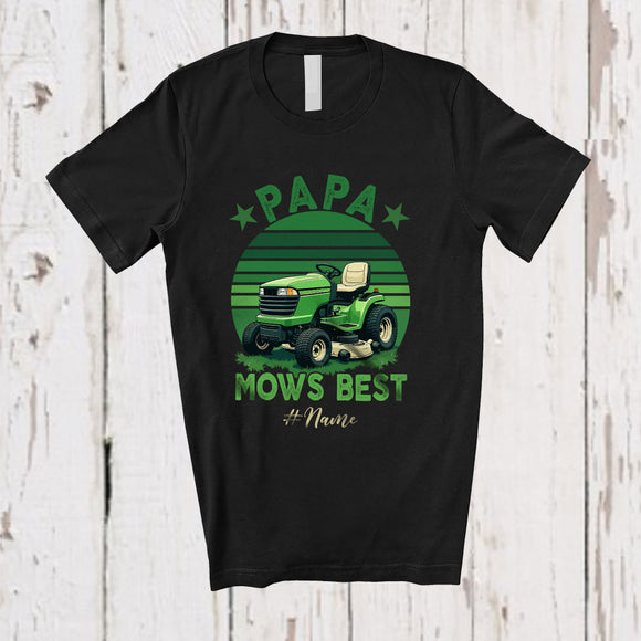 MacnyStore - Personalized Custom Name Papa Mows Best; Happy Father's Day Lawn Mower Dad Gardener T-Shirt
