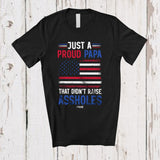 MacnyStore - Personalized Custom Name Papa That Didn't Raise Assholes; Amusing Father's Day US Flag Vintage T-Shirt