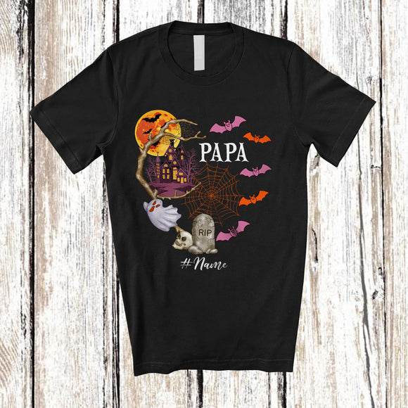 MacnyStore - Personalized Custom Name Papa; Horror Halloween Costume Moon Boo Ghost; Family Group T-Shirt