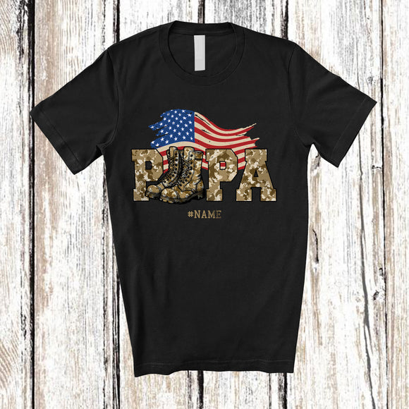 MacnyStore - Personalized Custom Name Papa; Proud Father's Day Dad Veteran Boot; US Flag Patriotic Family T-Shirt