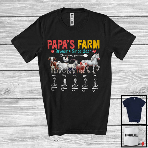 MacnyStore - Personalized Custom Name Papa's Farm Growing Since Year, Lovely Father's Day Farm Animal T-Shirt