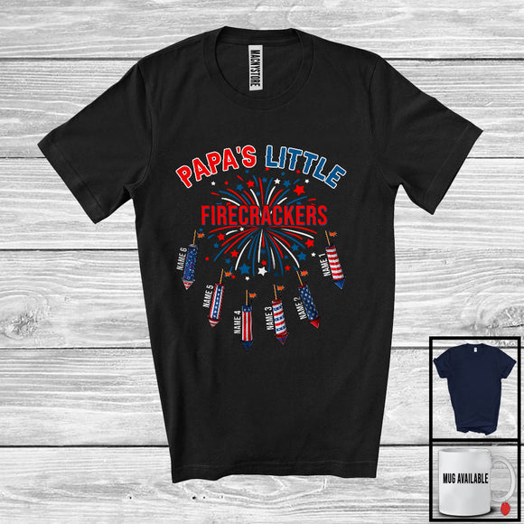 MacnyStore - Personalized Custom Name Papa's Little Firecrackers, Proud 4th Of July Fireworks, Family Patriotic T-Shirt