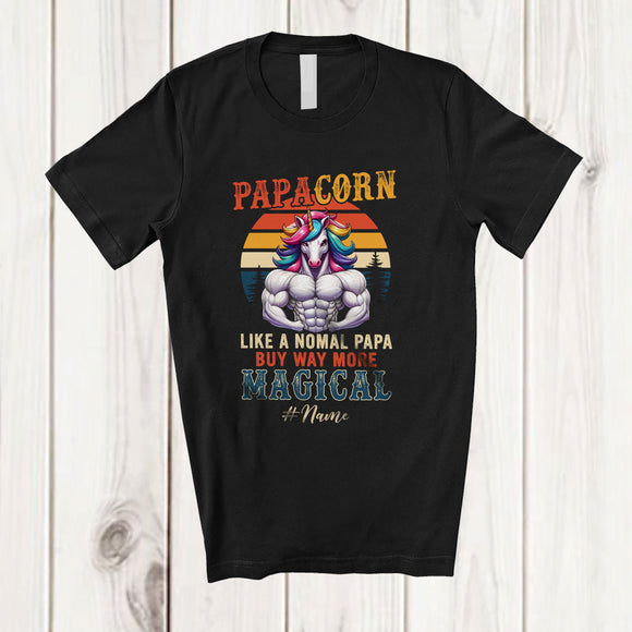 MacnyStore - Personalized Custom Name Papacorn More Magical; Humorous Father's Day Muscle Papa Unicorn T-Shirt
