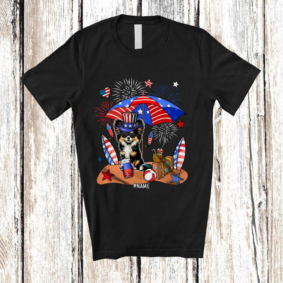 MacnyStore - Personalized Custom Name Papillon Relax Wait For 4th of July; Lovely US Flag Patriotic T-Shirt