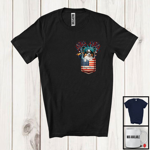 MacnyStore - Personalized Custom Name Papillon in Pocket, Lovely 4th Of July American Flag, Patriotic T-Shirt
