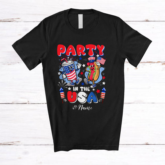 MacnyStore - Personalized Custom Name Party In The USA; Amusing 4th Of July Hotdog Soft Drink; Patriotic T-Shirt
