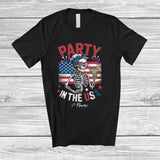 MacnyStore - Personalized Custom Name Party In the USA; Joyful 4th Of July US Flag Skeleton Women; Patriotic T-Shirt