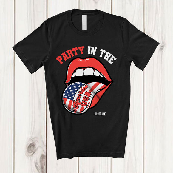 MacnyStore - Personalized Custom Name Party in the America; Awesome 4th of July Lips American Flag; Patriotic T-Shirt