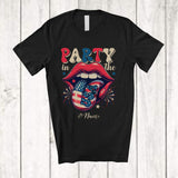 MacnyStore - Personalized Custom Name Party in the USA; Amazing 4th of July Retro US Flag Lips; Patriotic T-Shirt