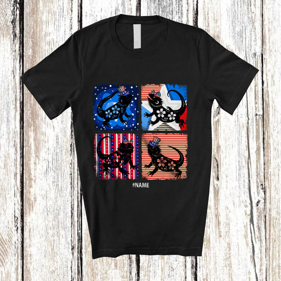MacnyStore - Personalized Custom Name Patriotic Floral Bearded Dragon; Amusing 4th Of July American Flag T-Shirt