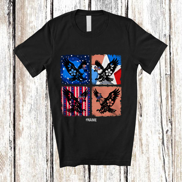 MacnyStore - Personalized Custom Name Patriotic Floral Eagle; Amusing 4th Of July American Flag T-Shirt