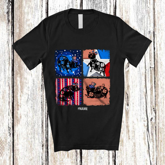 MacnyStore - Personalized Custom Name Patriotic Floral Pig; Amusing 4th Of July American Flag T-Shirt