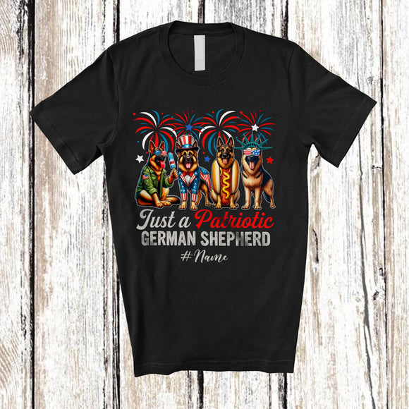 MacnyStore - Personalized Custom Name Patriotic German Shepherd; Lovely 4th Of July Liberty Hot Dog; Patriotic T-Shirt