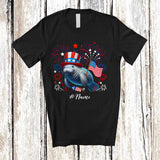 MacnyStore - Personalized Custom Name Patriotic Manatee With US Flag; Lovely 4th Of July Manatee Sea Animal T-Shirt