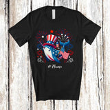 MacnyStore - Personalized Custom Name Patriotic Narwhal With US Flag; Lovely 4th Of July Narwhal Sea Animal T-Shirt