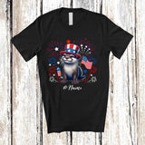 MacnyStore - Personalized Custom Name Patriotic Otter With US Flag; Lovely 4th Of July Otter Sea Animal T-Shirt