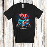 MacnyStore - Personalized Custom Name Patriotic Shark With US Flag; Lovely 4th Of July Shark Sea Animal T-Shirt