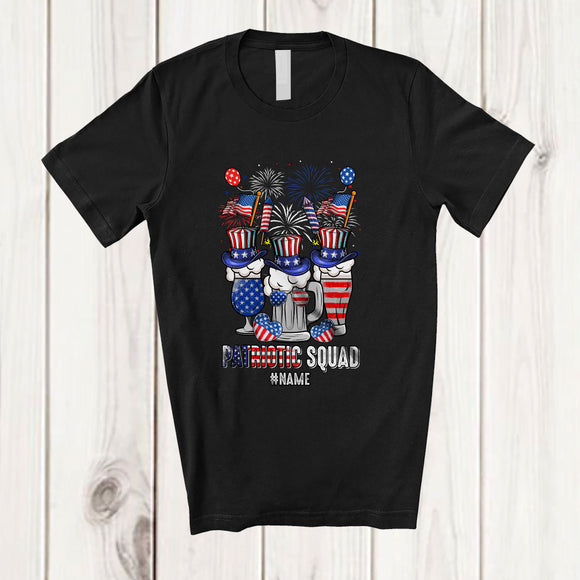 MacnyStore - Personalized Custom Name Patriotic Squad; Amazing 4th Of July Three Beer Glasses; Drinking T-Shirt