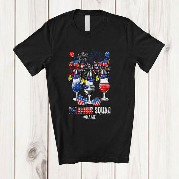 MacnyStore - Personalized Custom Name Patriotic Squad; Amazing 4th Of July Three Cocktail Glasses; Drinking T-Shirt