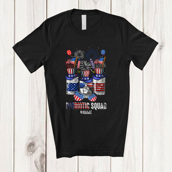 MacnyStore - Personalized Custom Name Patriotic Squad; Amazing 4th Of July Three Whiskey Glasses; Drinking T-Shirt