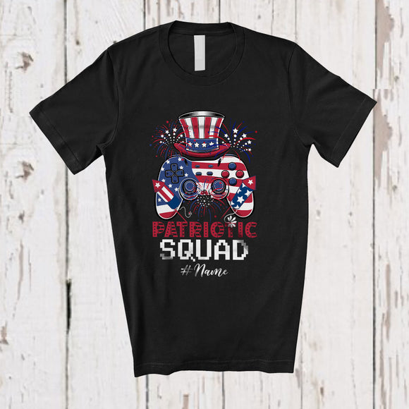 MacnyStore - Personalized Custom Name Patriotic Squad; Amazing 4th of July US Flag Game Controller; Gamer T-Shirt