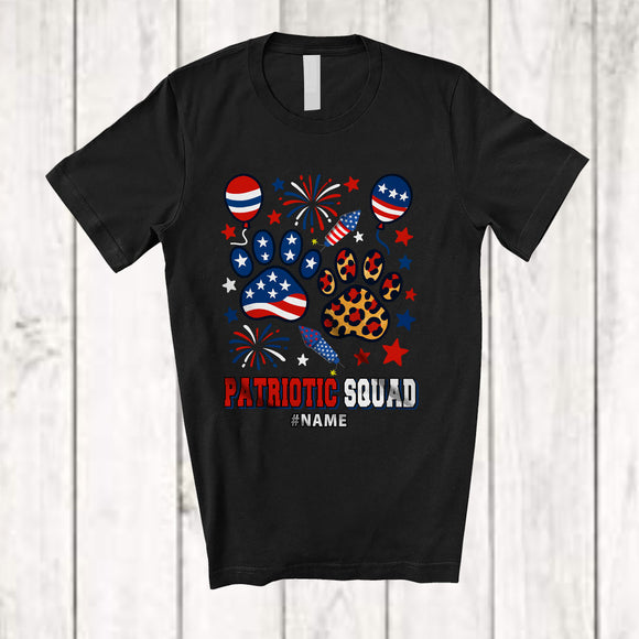 MacnyStore - Personalized Custom Name Patriotic Squad; Awesome 4th Of July Leopard Dog Cat Paws US Flag T-Shirt