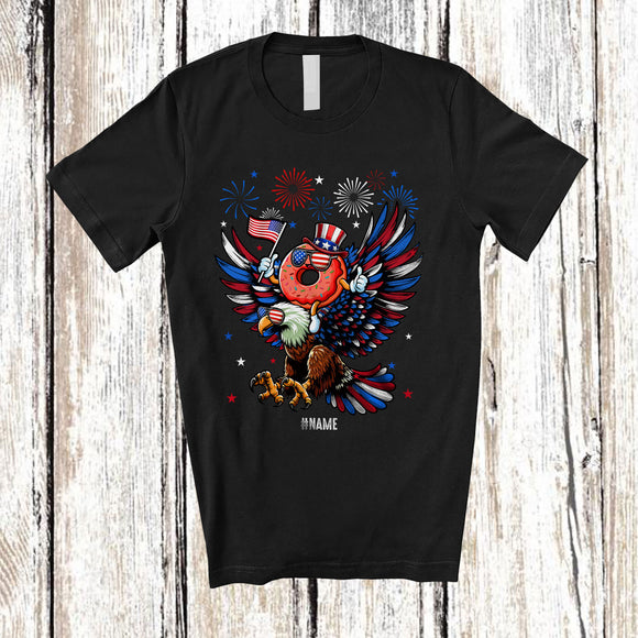 MacnyStore - Personalized Custom Name Patriotic Squad; Joyful 4th Of July Donut Riding Eagle Food Lover T-Shirt