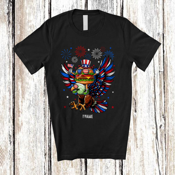 MacnyStore - Personalized Custom Name Patriotic Squad; Joyful 4th Of July Hamburger Riding Eagle Food Lover T-Shirt