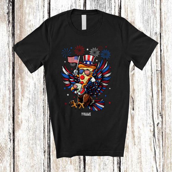 MacnyStore - Personalized Custom Name Patriotic Squad; Joyful 4th Of July Pizza Riding Eagle Food Lover T-Shirt