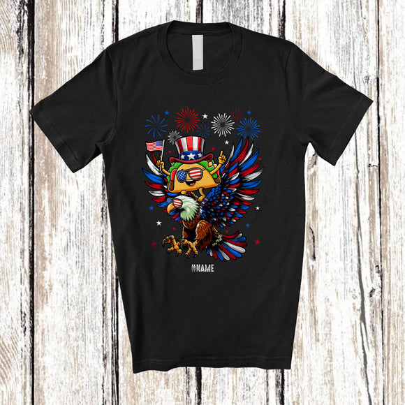 MacnyStore - Personalized Custom Name Patriotic Squad; Joyful 4th Of July Taco Riding Eagle Food Lover T-Shirt