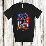 MacnyStore - Personalized Custom Name Patriotic Squad; Lovely 4th Of July T-Rex Dinosaur US Flag; Firecracker T-Shirt