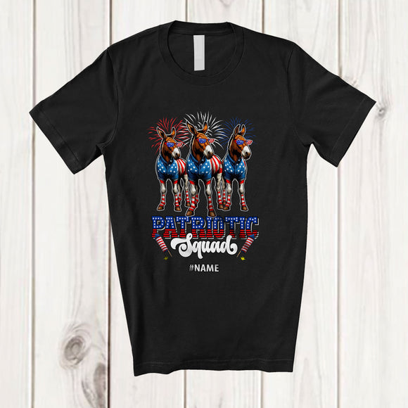 MacnyStore - Personalized Custom Name Patriotic Squad; Lovely 4th Of July Three US Flag Mule; Farm Farmer T-Shirt