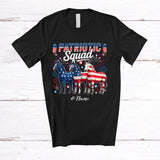 MacnyStore - Personalized Custom Name Patriotic Squad; Lovely 4th of July Three US Flag Horse; Farmer T-Shirt