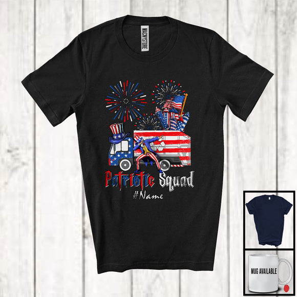 MacnyStore - Personalized Custom Name Patriotic Squad, Proud 4th Of July Garbage Truck Construction, Firecrackers T-Shirt