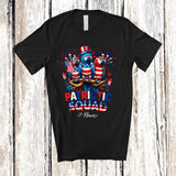 MacnyStore - Personalized Custom Name Patriotic Squad; Proud 4th Of July Three US Flag Cute Parrots T-Shirt
