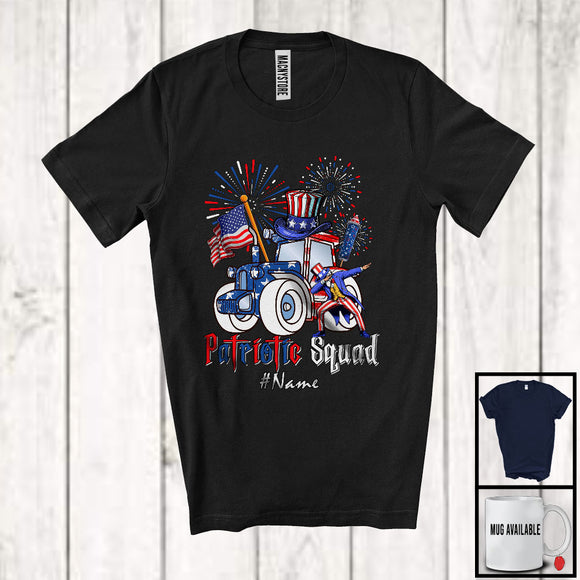 MacnyStore - Personalized Custom Name Patriotic Squad, Proud 4th Of July Tractor Construction, Firecrackers T-Shirt