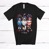 MacnyStore - Personalized Custom Name Patriotic Squad; Proud 4th Of July US Flag Three Australian Shepherd T-Shirt