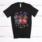 MacnyStore - Personalized Custom Name Patriotic Squad; Proud 4th Of July US Flag Three Dachshund Owner T-Shirt