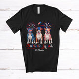 MacnyStore - Personalized Custom Name Patriotic Squad; Proud 4th Of July US Flag Three Pit Bull Owner T-Shirt