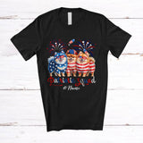 MacnyStore - Personalized Custom Name Patriotic Squad; Proud 4th Of July US Flag Three Pomeranian Owner T-Shirt