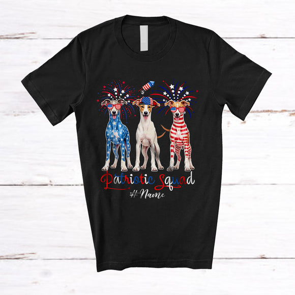 MacnyStore - Personalized Custom Name Patriotic Squad; Proud 4th Of July US Flag Three Whippet Owner T-Shirt