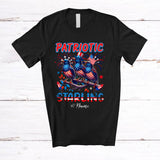 MacnyStore - Personalized Custom Name Patriotic Starling; Joyful 4th Of July Three Starlings Bird Lover T-Shirt
