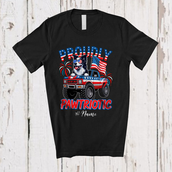 MacnyStore - Personalized Custom Name Pawtriotic; Lovely 4th Of July Border Collie Flag On Monster Truck T-Shirt