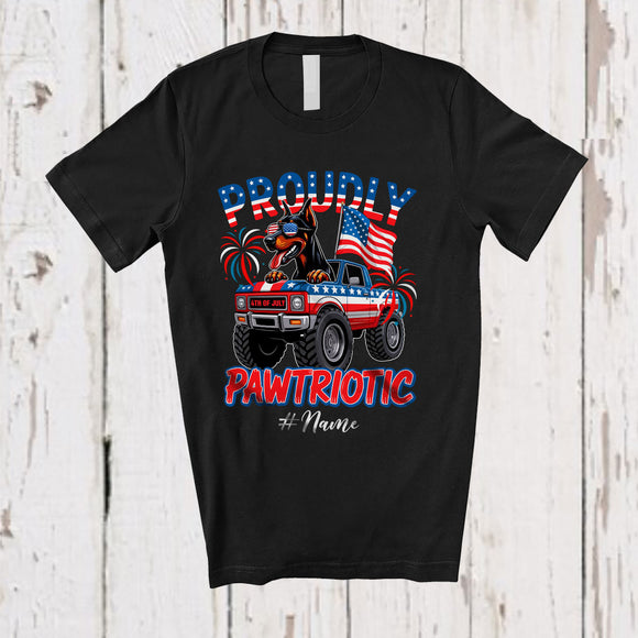 MacnyStore - Personalized Custom Name Pawtriotic; Lovely 4th Of July Dobermanns On Monster Truck; Patriotic T-Shirt